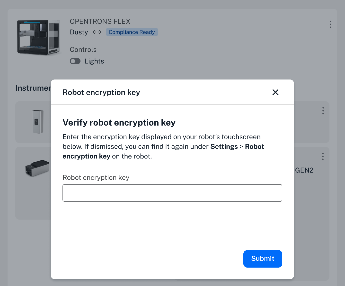 Enter the robot-generated encryption key.