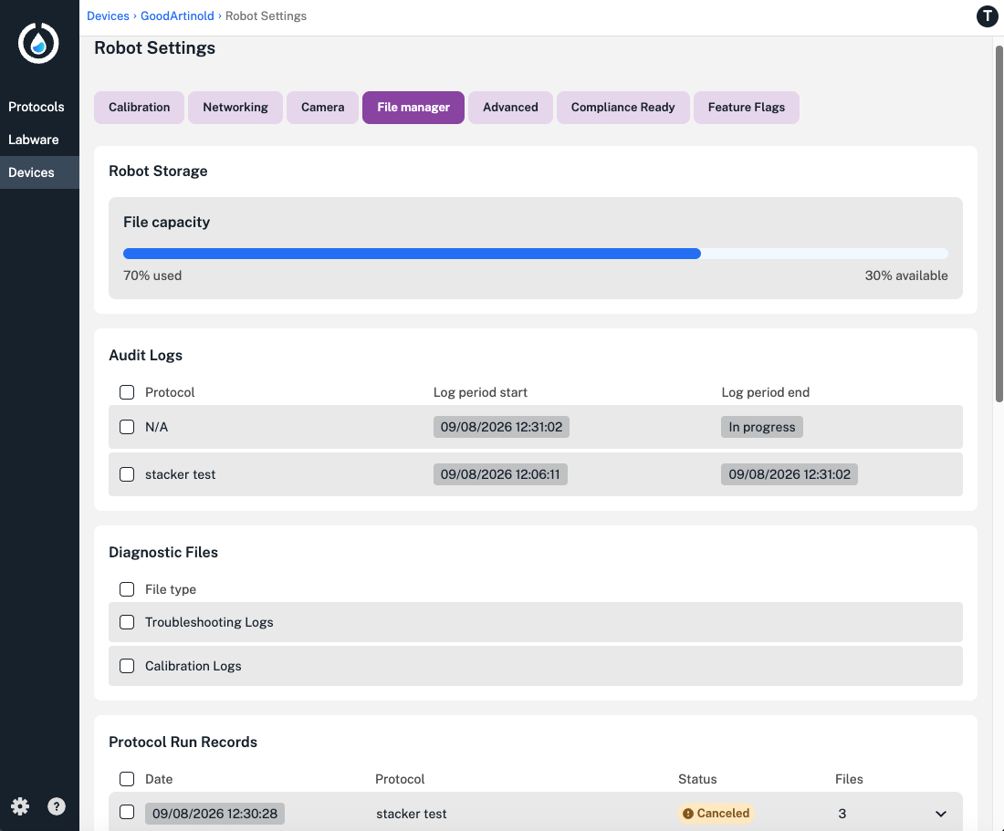 Access the file manager in the app.