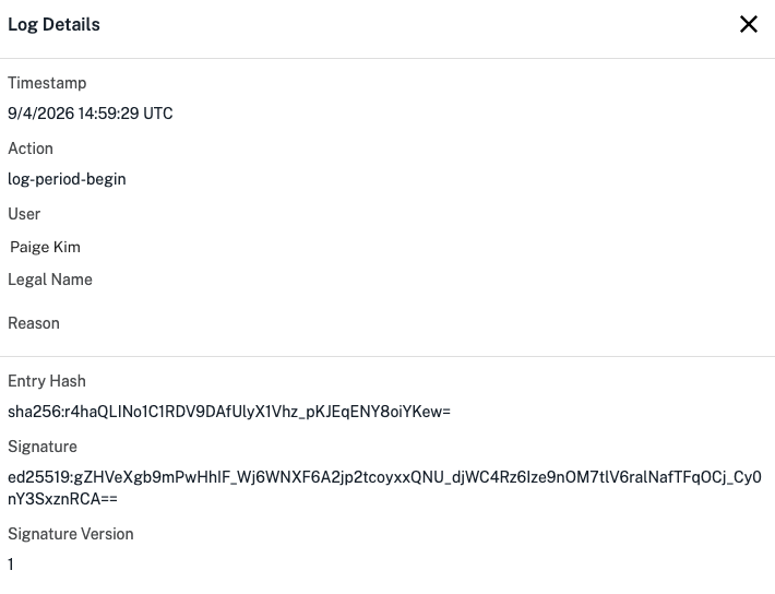 Failing log entry in the log verifier app includes a failing message.