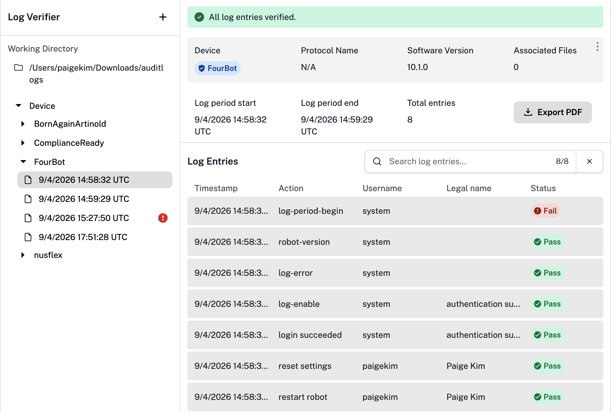View a log period and its entries in the log verifier.