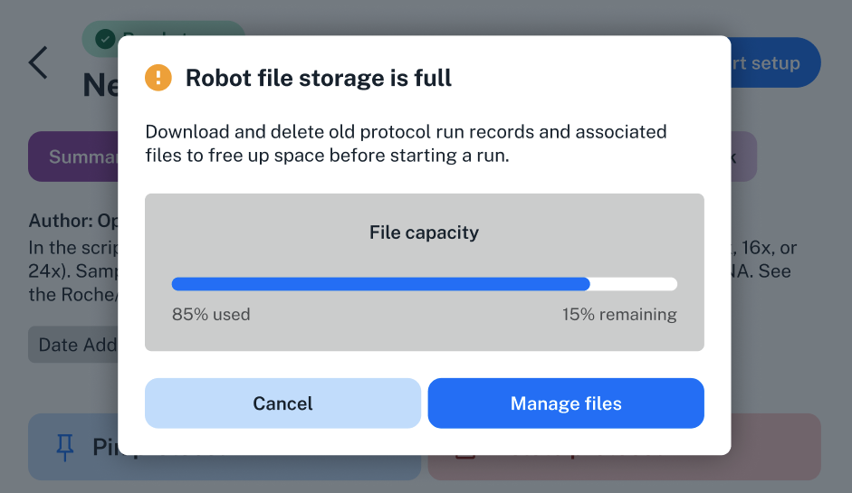 Storage nears capacity on the touchscreen.