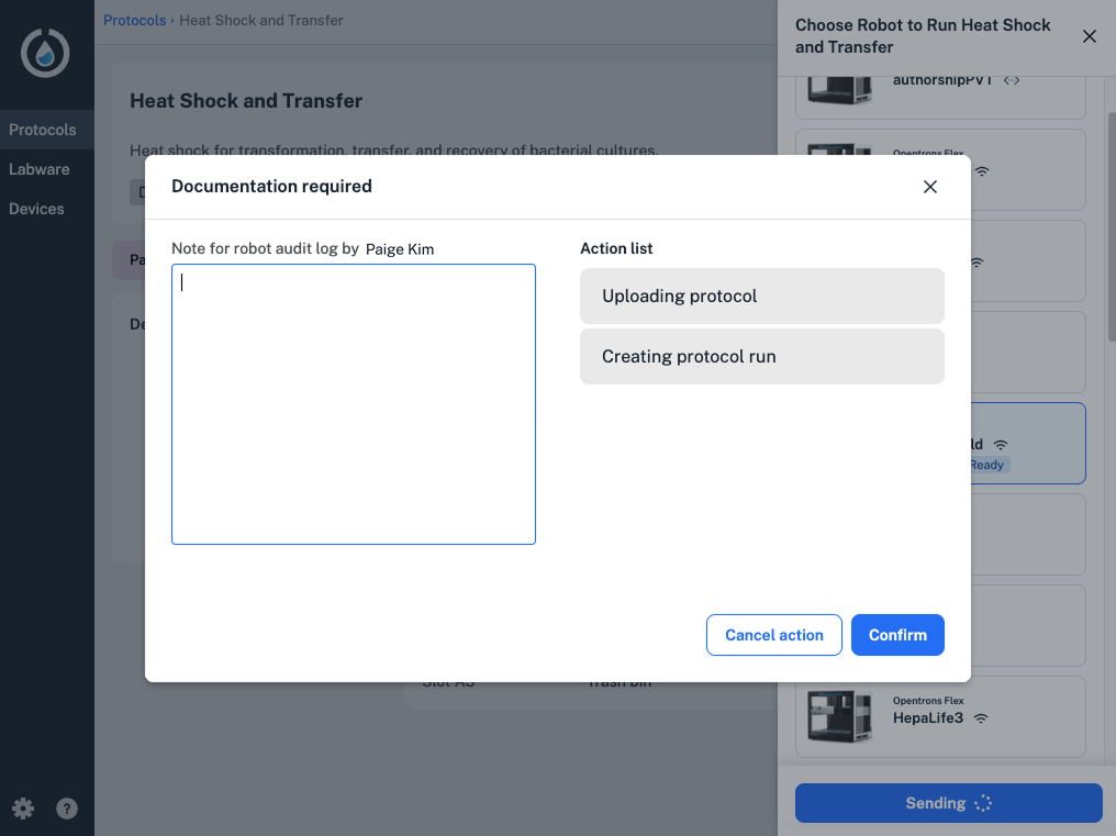 Example of Documentation required screen in the app
