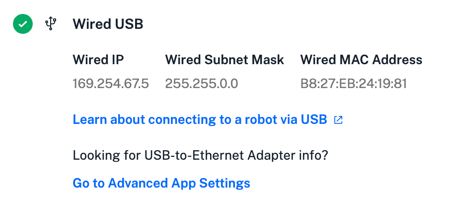 App showing Ethernet address